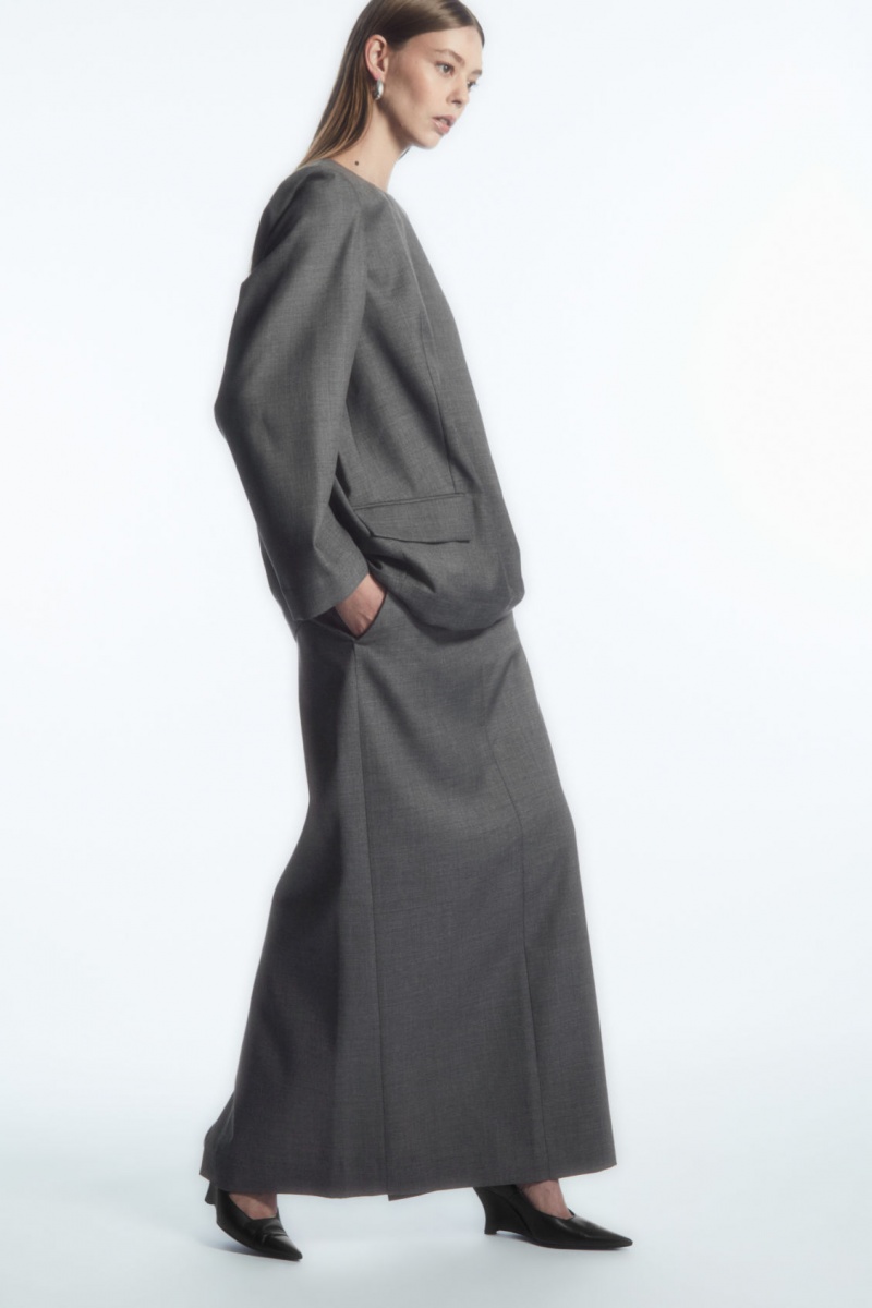 Women's COS Wool Column Maxi Skirt Grey NZ-53MAXCQKP