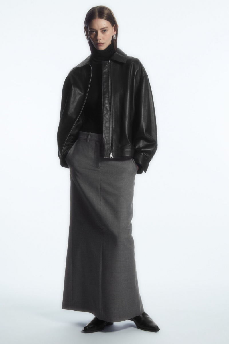 Women\'s COS Wool Column Maxi Skirt Grey NZ-53MAXCQKP
