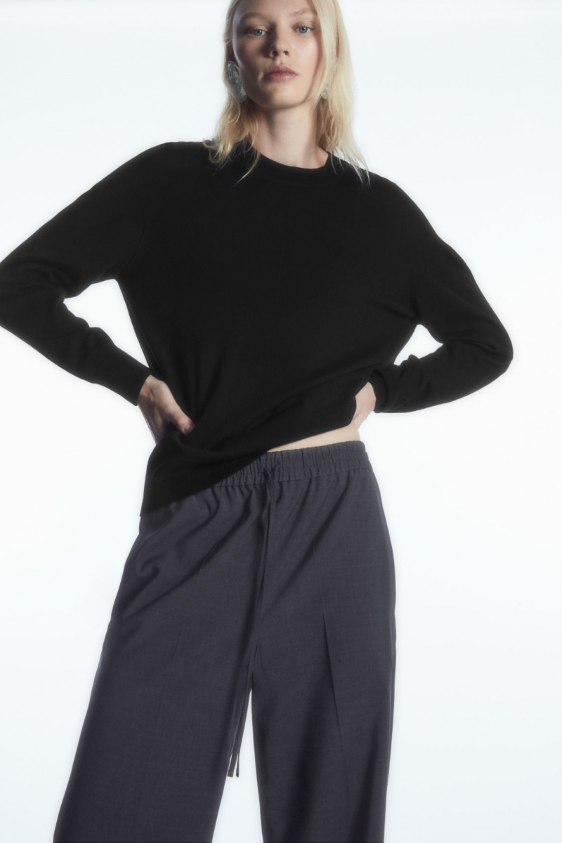 Women's COS Wool Drawstring Pants Navy NZ-62VHZNBUI