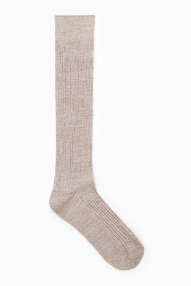 Women's COS Wool Knee-High Socks Beige NZ-85IPRABZH
