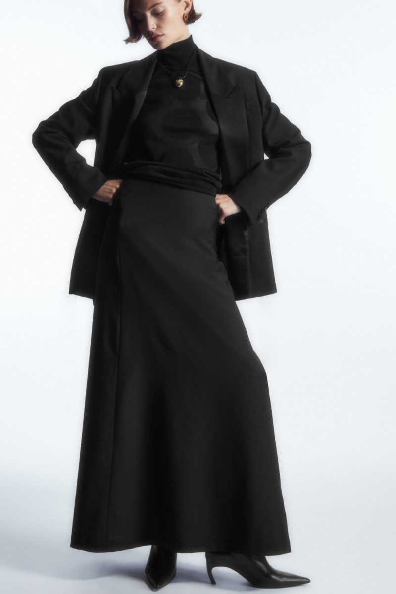 Women's COS Wool Maxi Skirt Black NZ-25SCARKWF