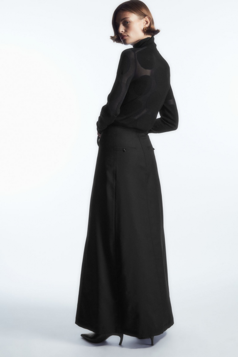 Women's COS Wool Maxi Skirt Black NZ-25SCARKWF