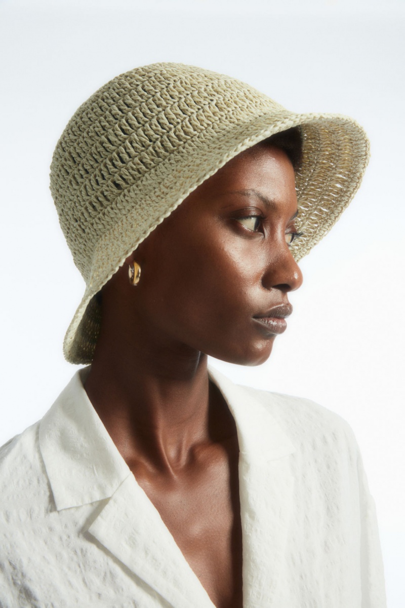 Women\'s COS Woven Straw Bucket Hats Beige NZ-86VYXDRQL