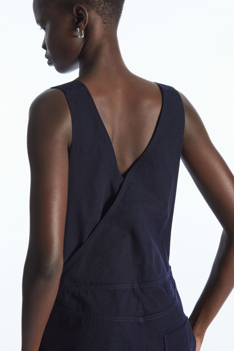 Women's COS Wrap-Back Wide-Leg Dungarees Pants Navy NZ-60NLHEOZT