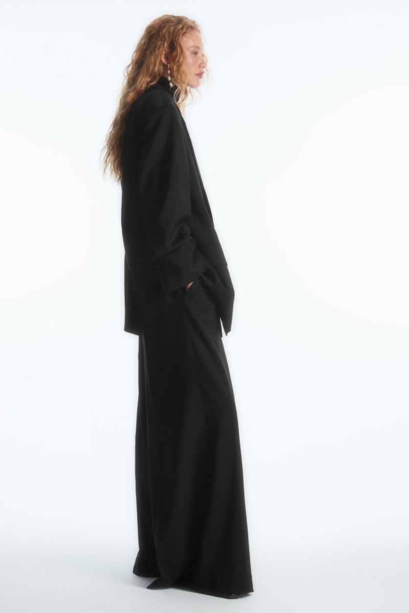 Women's COS Wrap-Front Wide-Leg Wool Pants Black NZ-64FZBUMCT