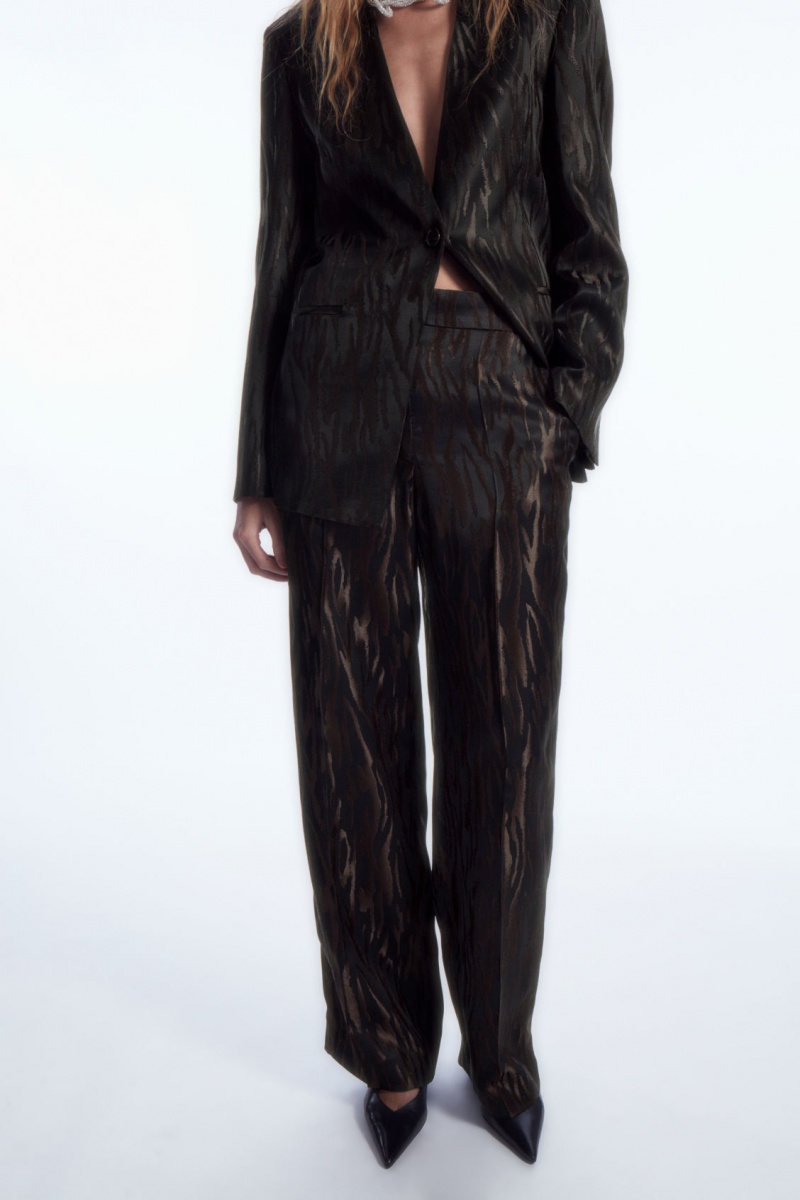 Women's COS Zebra-Jacquard Tailored Pants Dark Brown / Black NZ-68FEYIXTS
