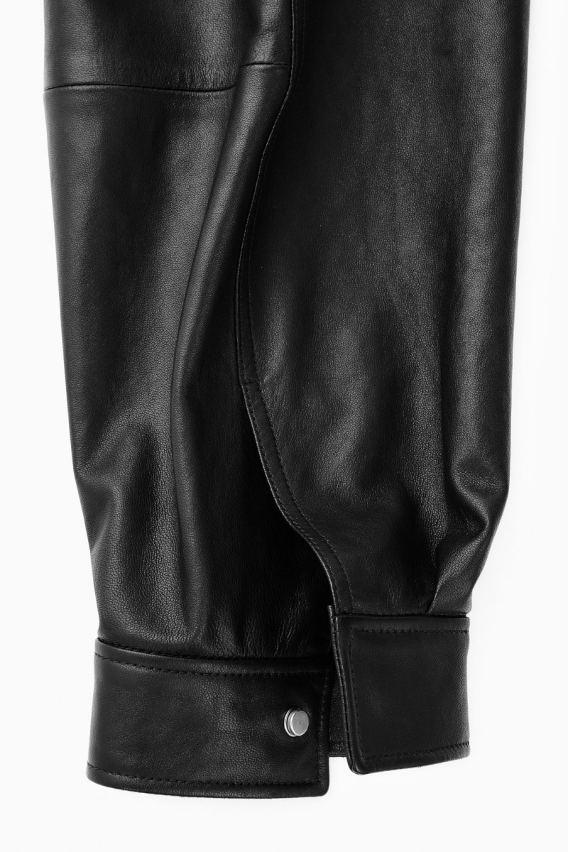 Women's COS Zip-Up Leather Jackets Black NZ-73WDUKIGC