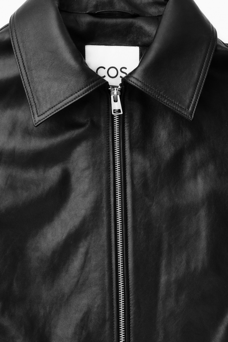 Women's COS Zip-Up Leather Jackets Black NZ-73WDUKIGC